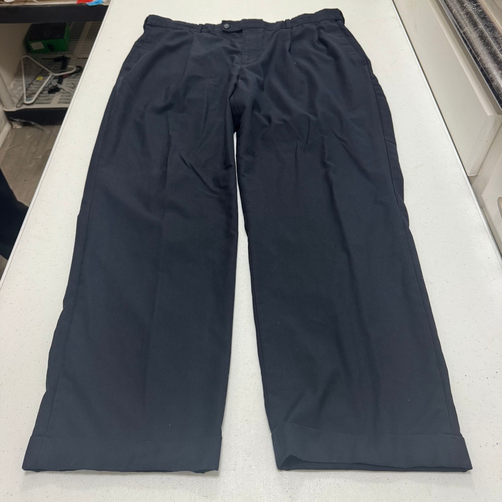 Louis Raphael Rosso Mens Black Pleated Cuffed Dress Pants 36x27.5